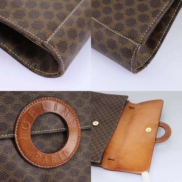 CELINE Macadam Canvas Shoulder Bag Pvc Brown Gold - Picture 10 of 13